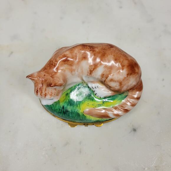 Chamart Limoges Cat Trinket Box Large Piotet Signed Peint Main Hand Painted - Picture 13 of 16